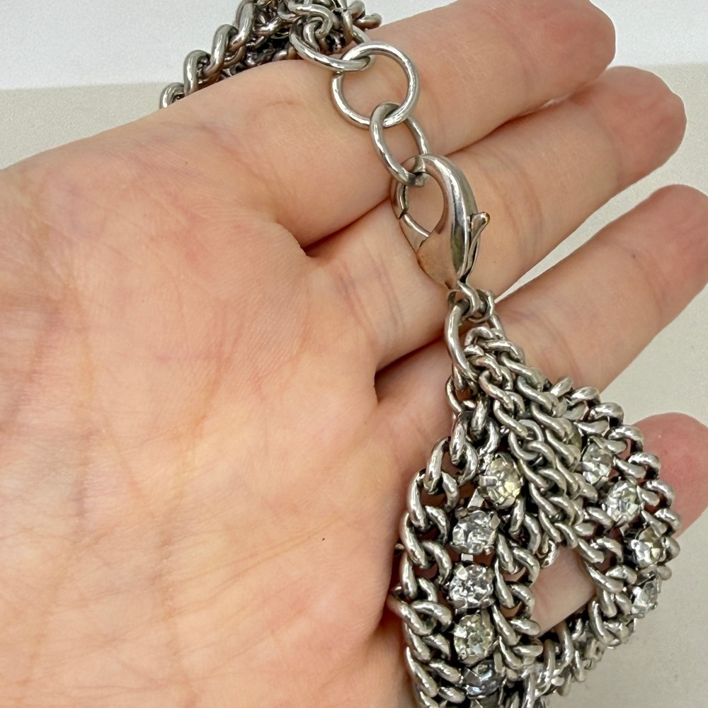 Stella & Dot Petra Braided Rhinestone Bracelet Chunky‎ Chain Sparkle Silver Tone - Picture 3 of 10